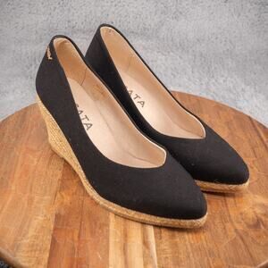 VISCATA Barcelona Roses Canvas V Cut Espadrille Wedges Black Shoes Size 37